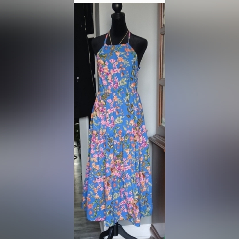 Blue Floral Halter Maxi Dress